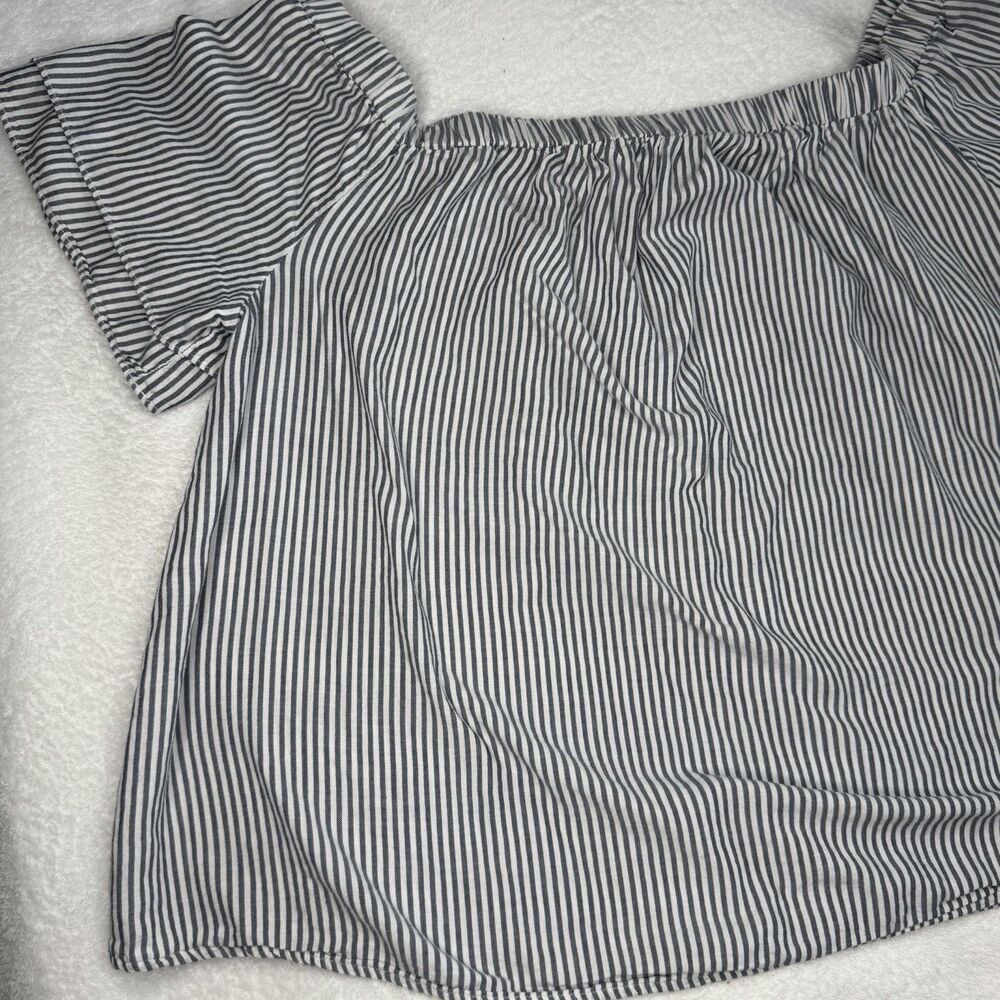 Old Navy Women's 1X Blue White Striped Off Shoulder Cotton Top Coastal Boho - Picture 4 of 15